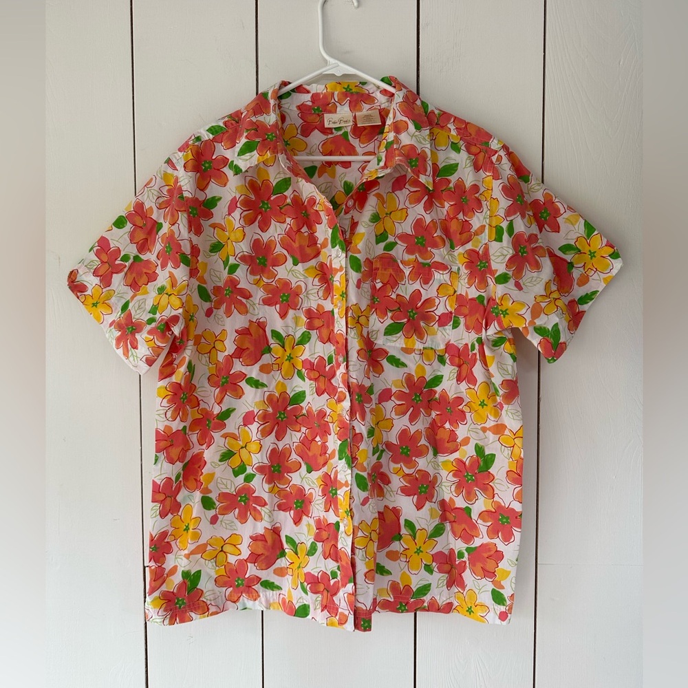 VTG 90s Bobbie Brooks Floral Button-Up Top Sz 18W/20W Short Sleeve